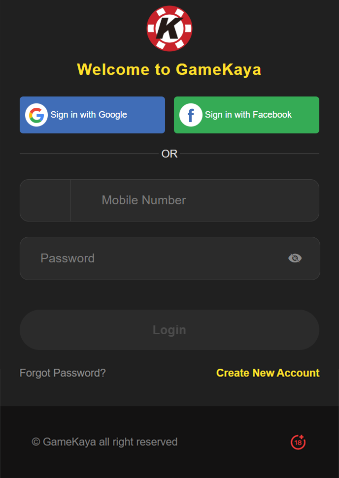 login GameKaya login with mobile number and password