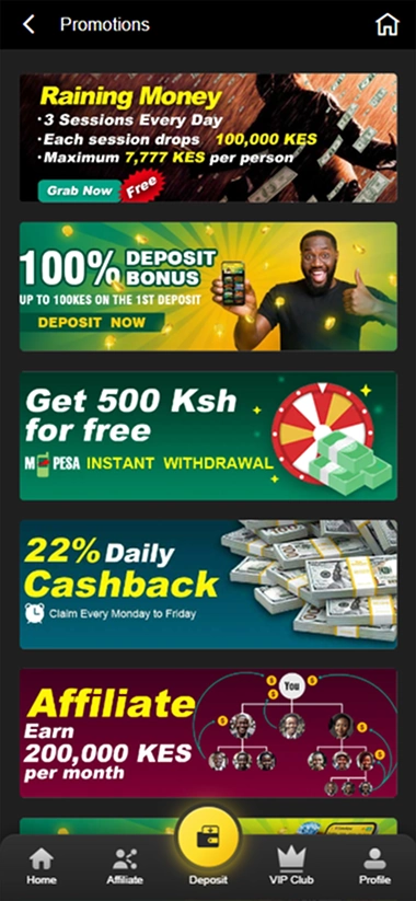 screen-2 Mobile promotions with Raining Money and cashback