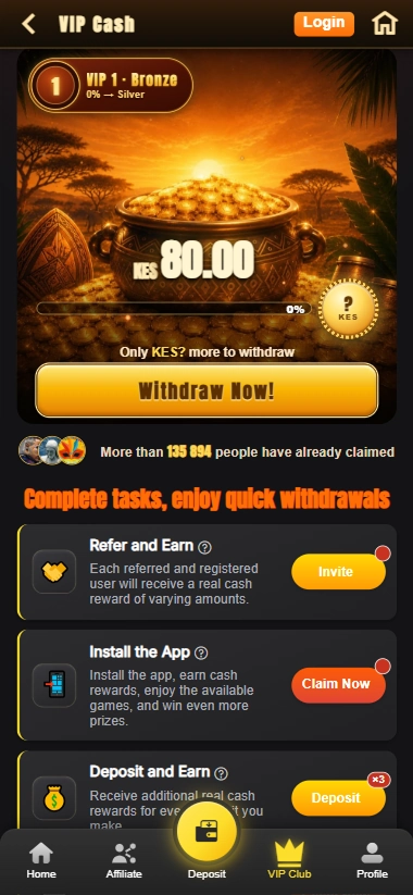 screen-3 Mobile VIP Cash with eighty shillings progress